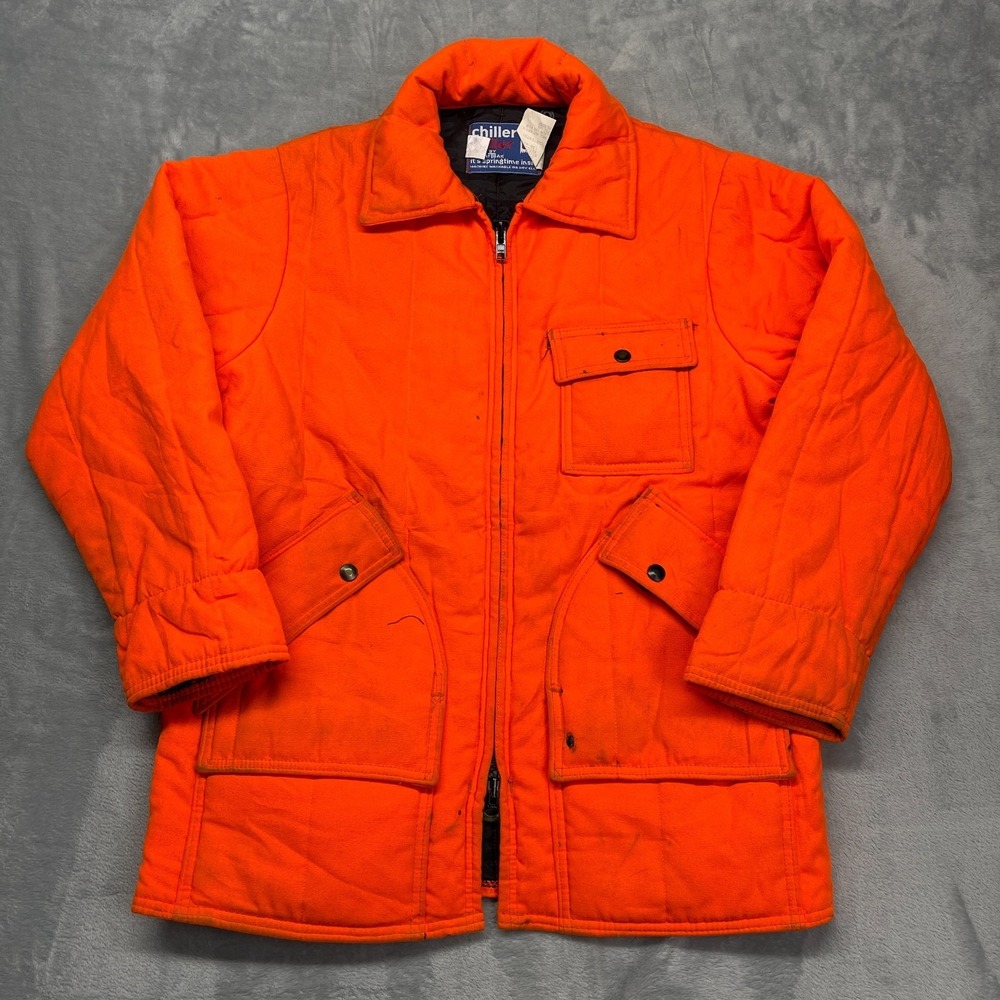 SafTbak Chiller Killer Military Hunting Jacket Mens‎ M Orange Full Zip USA Made